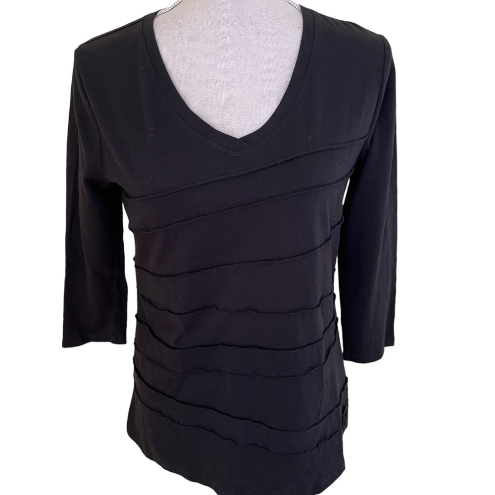 Spanner Black Scoop Neck Tee with Stitching Detail S
